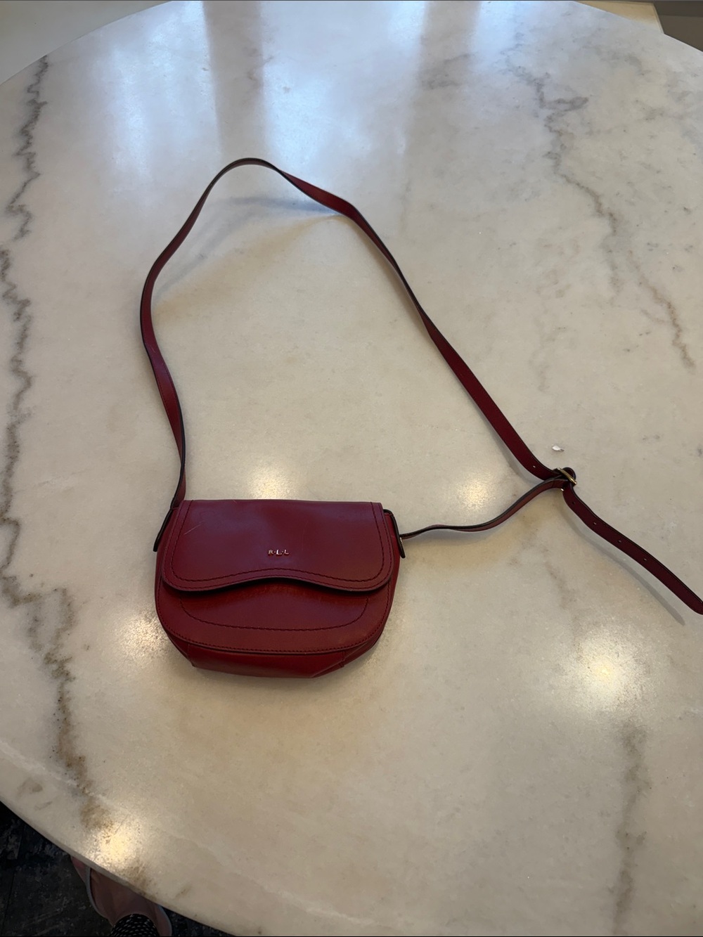 Lauren Ralph Lauren Red Leather Crossbody Saddle Bag